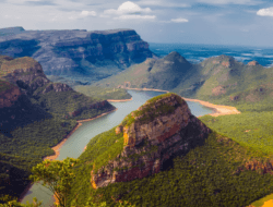 Beautiful green landscape with water in South America