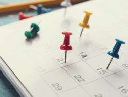 Close-up of calendar showing upcoming months